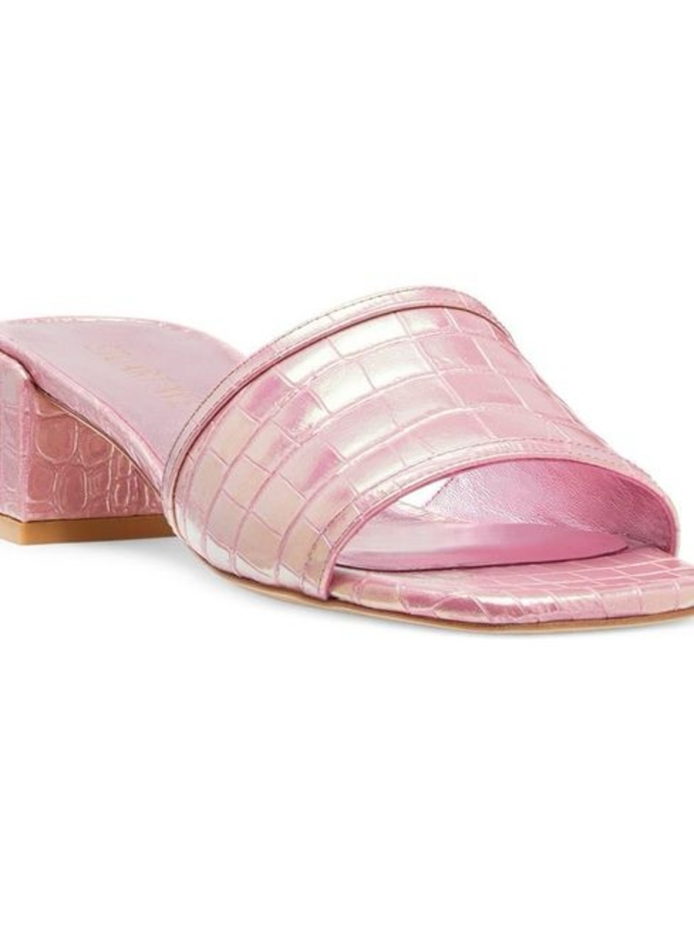 Stuart Weitzman Pink Croc-Embossed Open-Toe Slide Heels